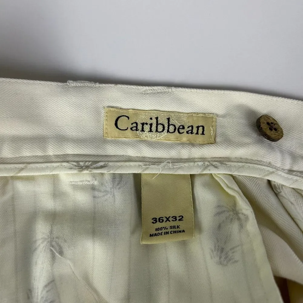 NWT Caribbean White Silk Pleated Front Relaxed Fit Casual Dress Pants‎ 36W 32L